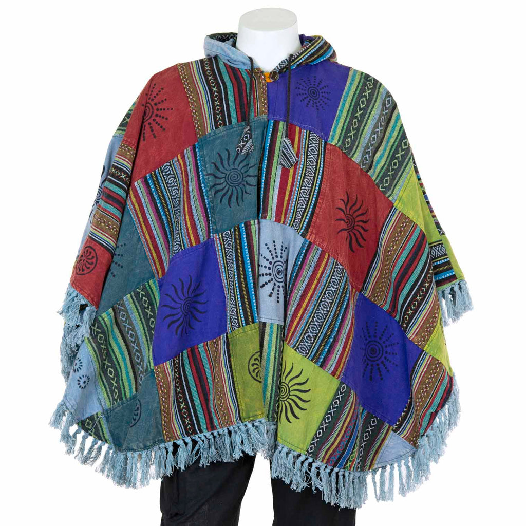 Patch Fringed Poncho Cape-Siesta Crafts