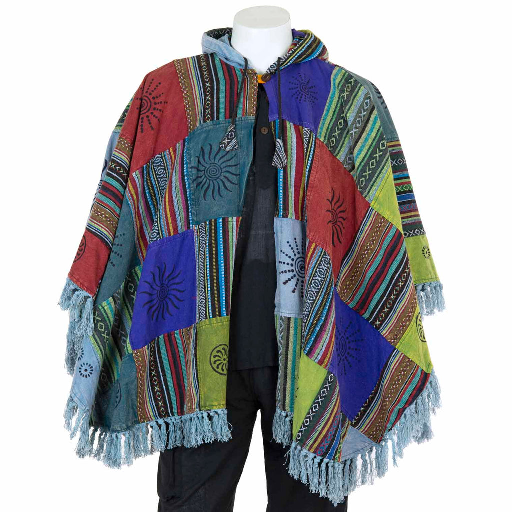 Patch Fringed Poncho Cape-Siesta Crafts