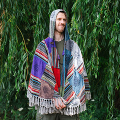 Patch Fringed Poncho Cape
