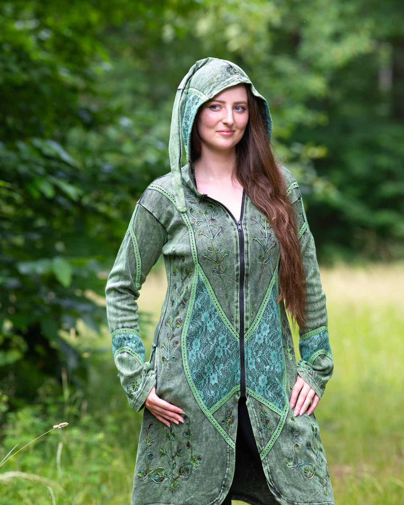 Aari Lace Embroidered Coat with Pixie Hood-Siesta Crafts