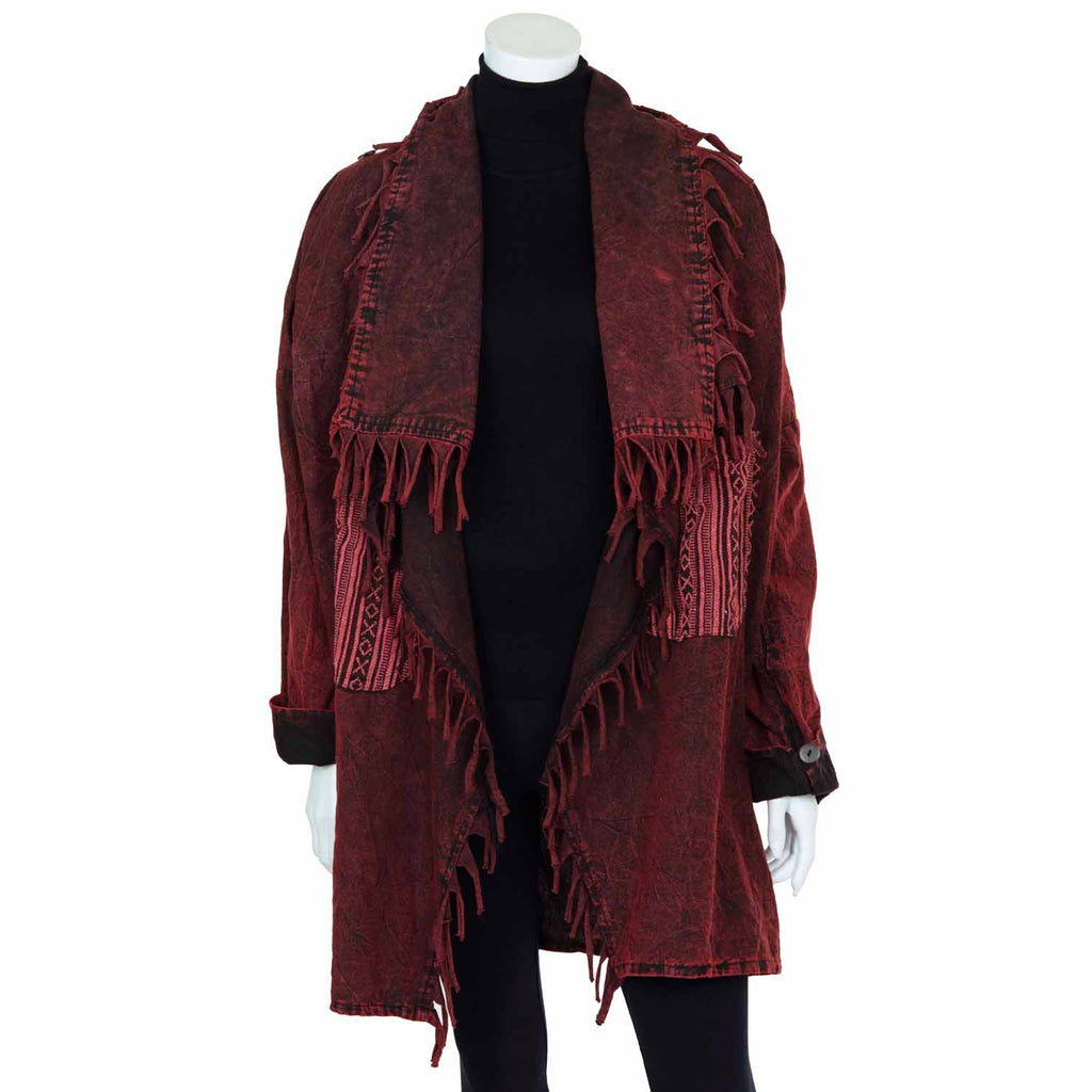 Stonewash Fringed Cowboy Coat-Siesta Crafts