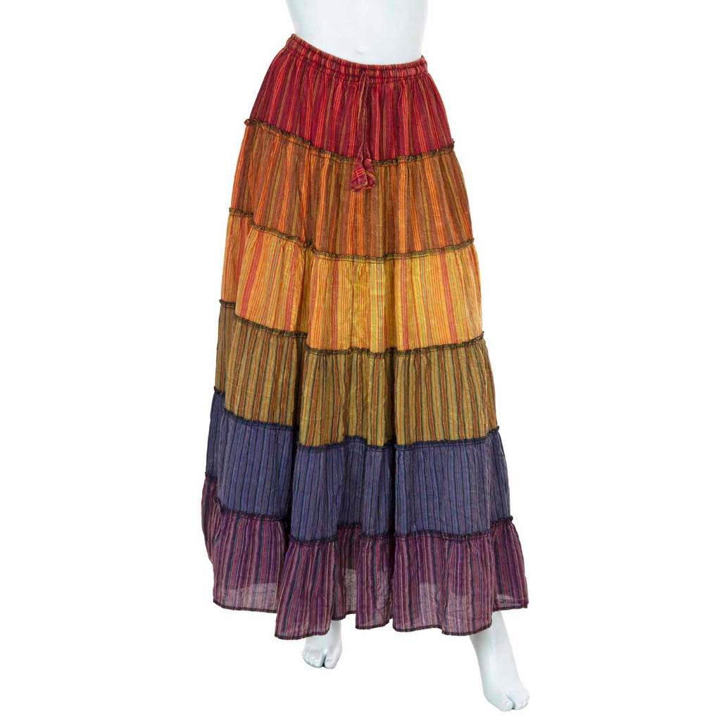 Rainbow Stripy Cotton Maxi Skirt-Siesta Crafts