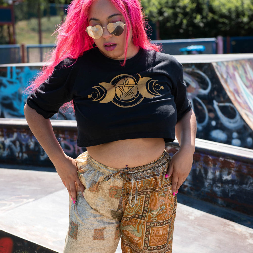 Triple Goddess Pentacle Crop T-Shirt-Siesta Crafts