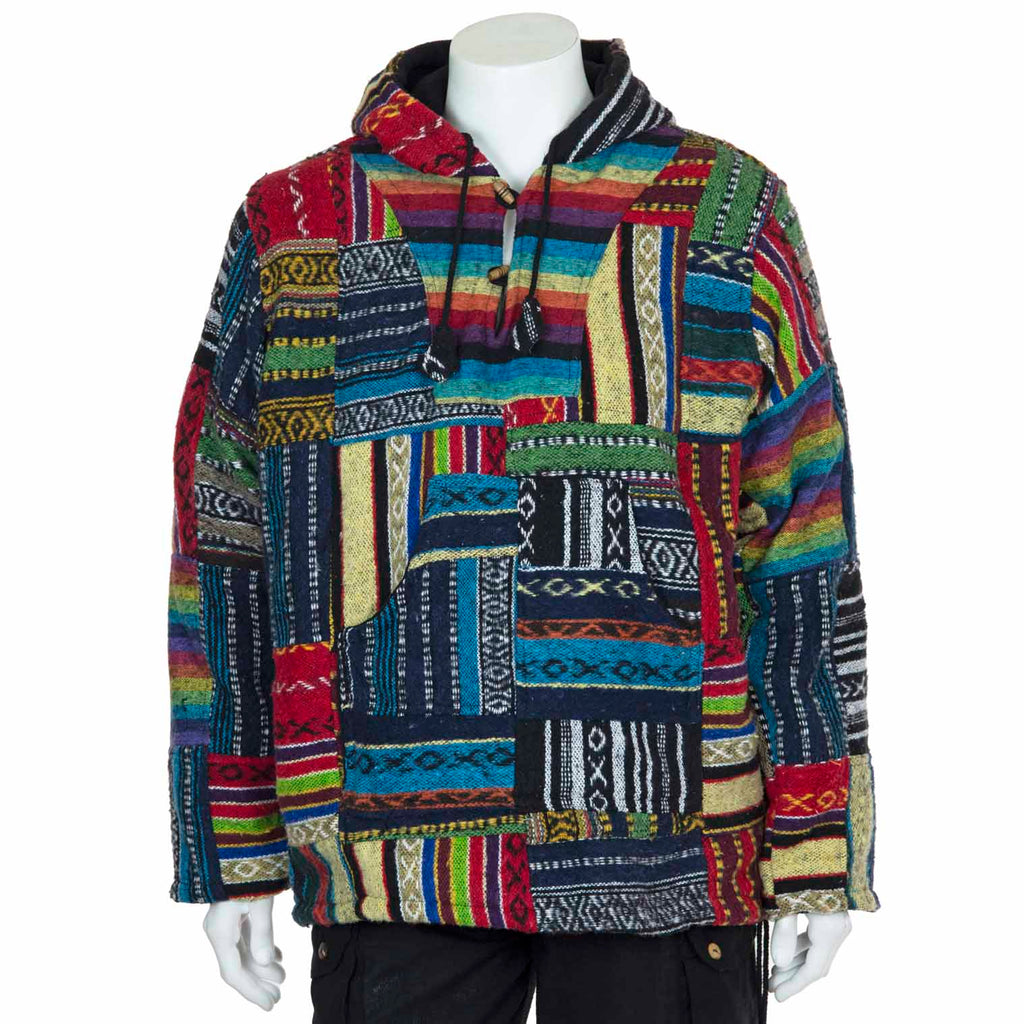 Patchwork Brushed Gheri Fleece Lined Hoodie-Siesta Crafts