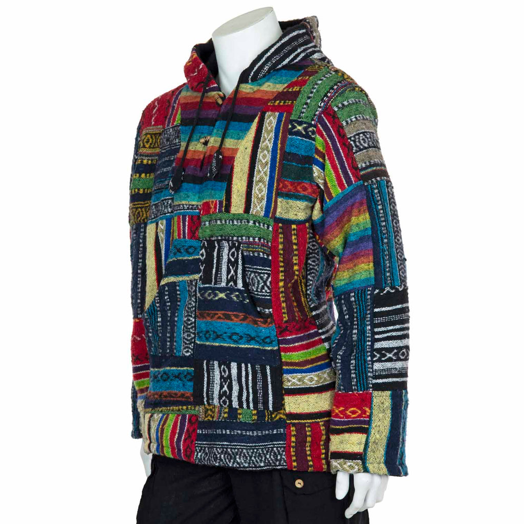 Patchwork Brushed Gheri Fleece Lined Hoodie-Siesta Crafts
