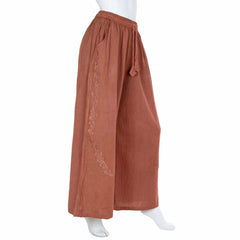 Embroidered Light Cotton Wide-Leg Trousers