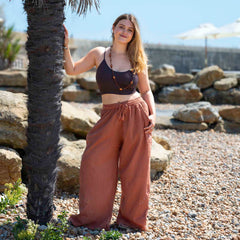 Embroidered Light Cotton Wide-Leg Trousers