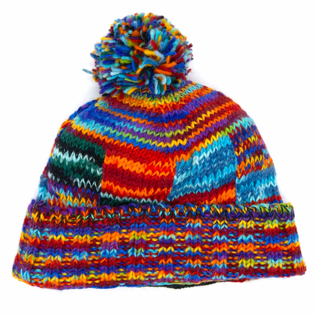 Tie Dye Knitted Patchwork Bobble Hat-Siesta Crafts