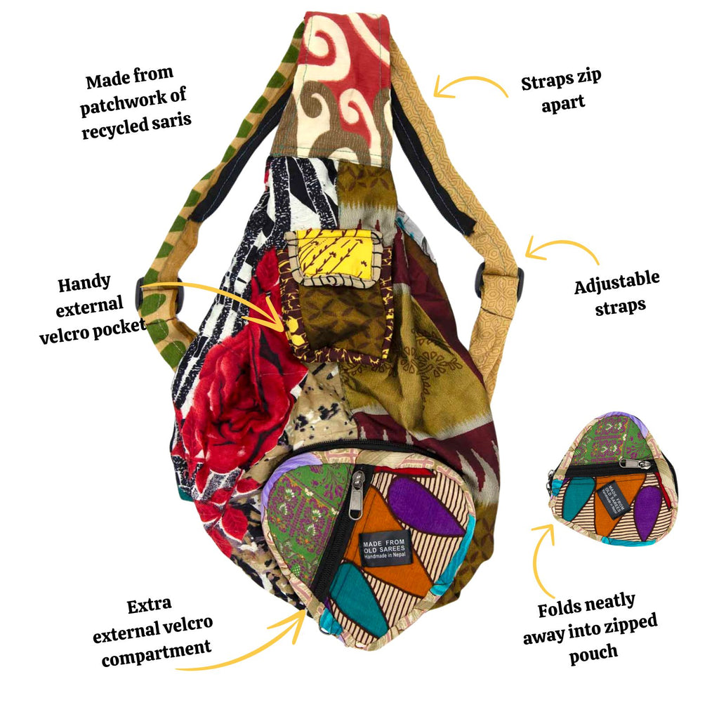 Recycled Sari Patch Backpack-Siesta Crafts