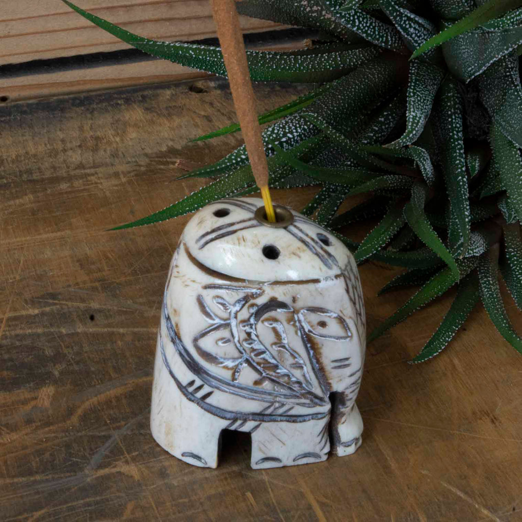 Carved Bone Elephant Incense Holder-Siesta Crafts