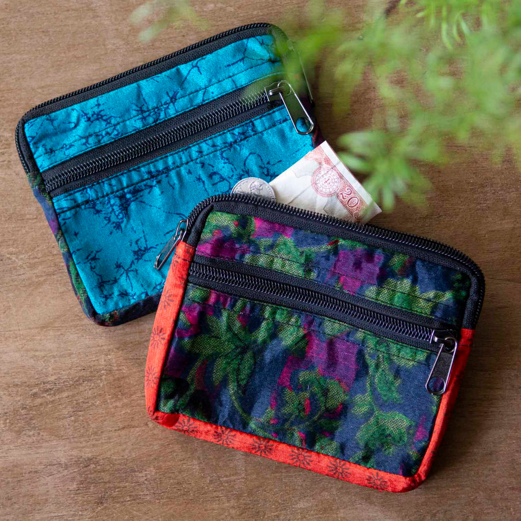Recycled Sari Double Zip Purse-Siesta Crafts