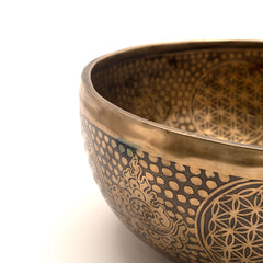 Flower of Life and Conch Etched Singing Bowl No.17-Siesta Crafts