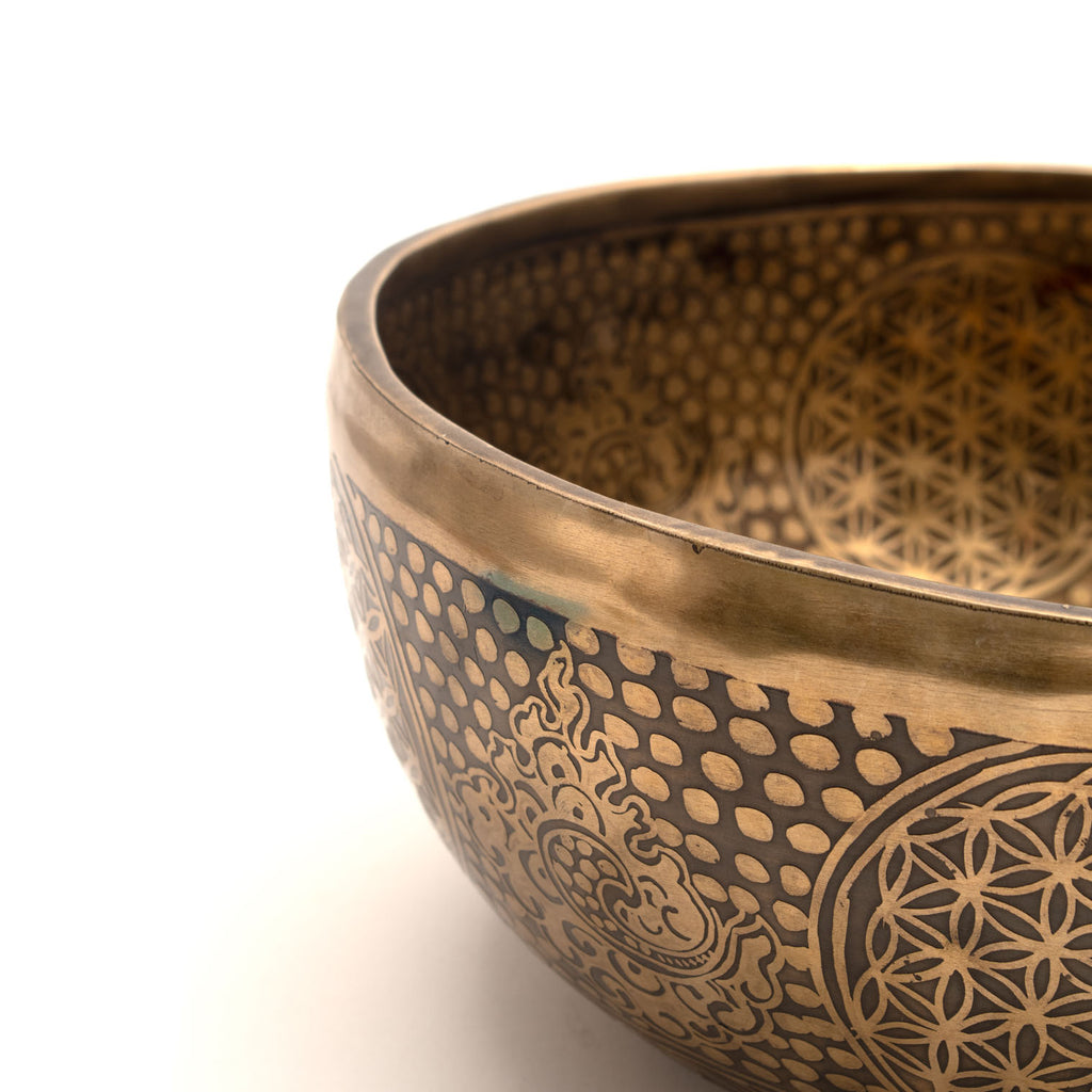 Flower of Life and Conch Etched Singing Bowl No.17-Siesta Crafts