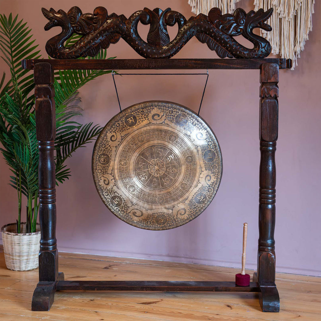 Large Cloud Om Mandala Etched Gong No.76-Siesta Crafts