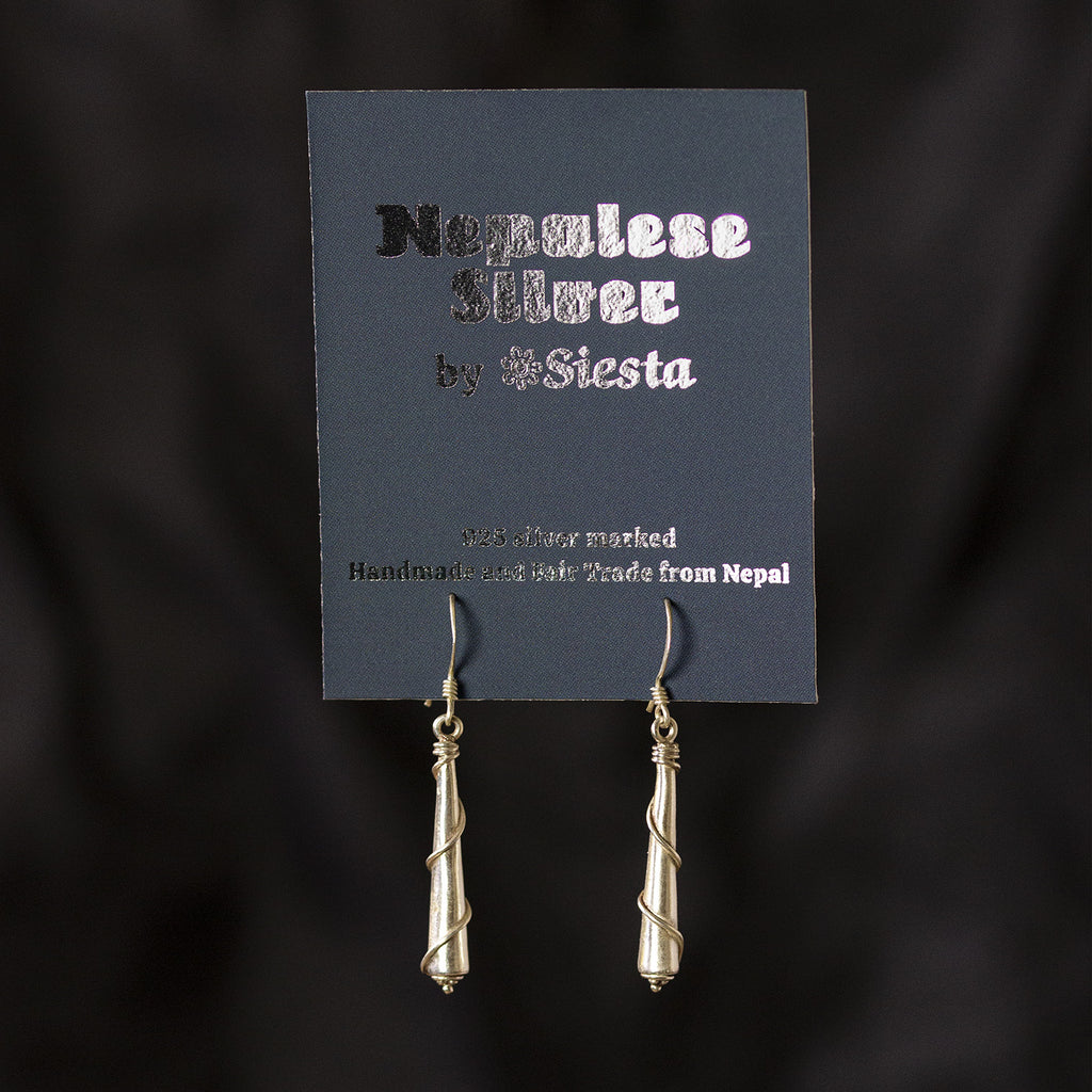 Obelisk Twist Nepalese Silver Earrings-Siesta Crafts
