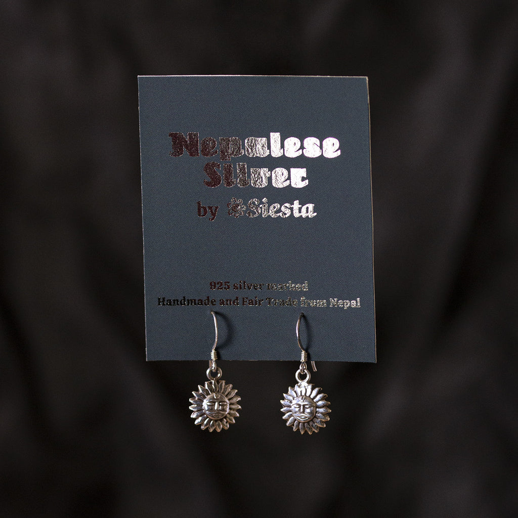 Sun Nepalese Silver Earrings-Siesta Crafts