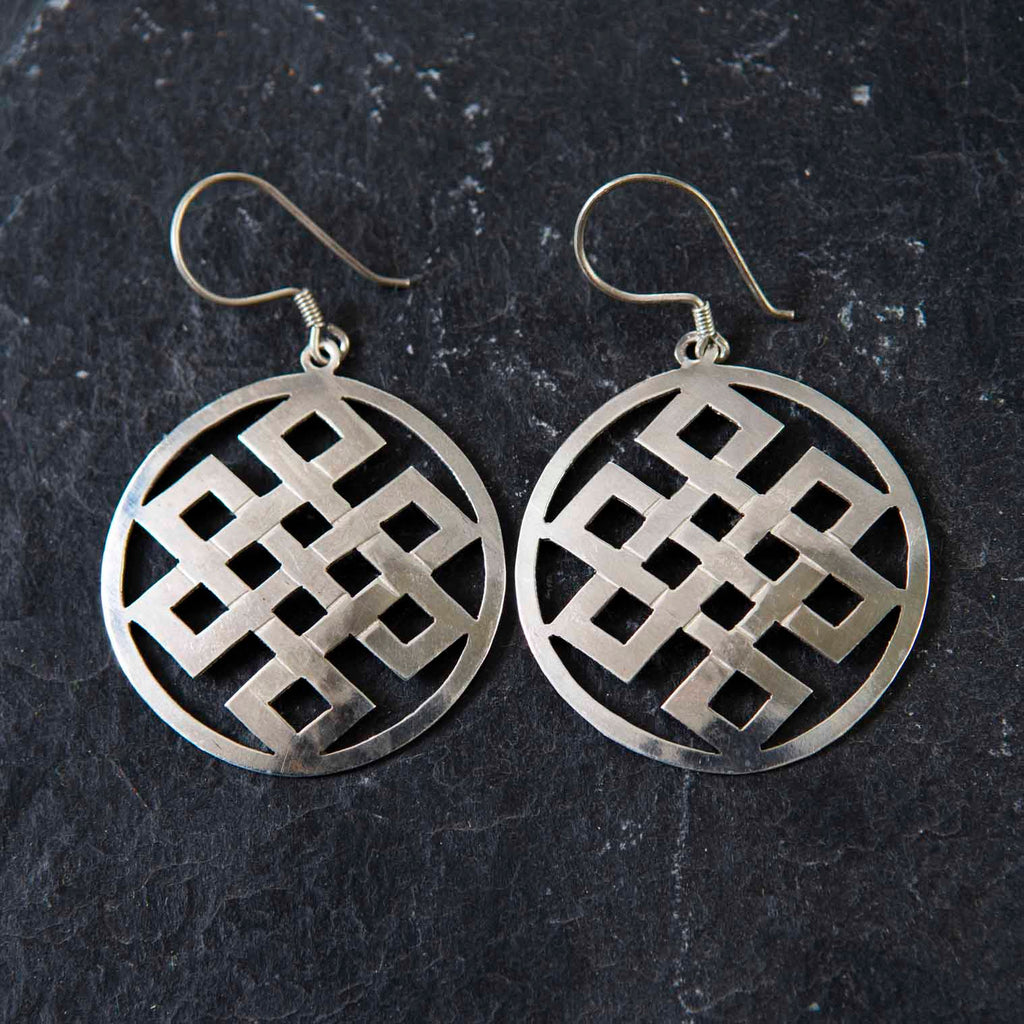Endless Knot Circle Silver Earrings-Siesta Crafts