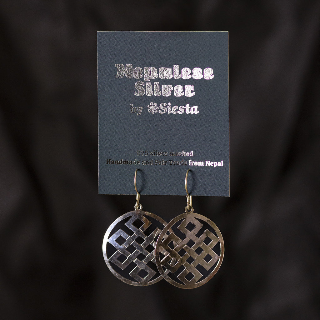 Endless Knot Circle Silver Earrings-Siesta Crafts