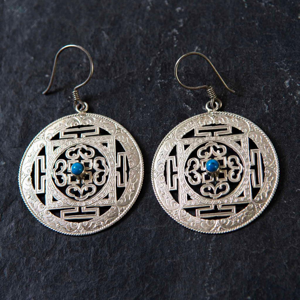 Round Mandala Silver Earrings-Siesta Crafts