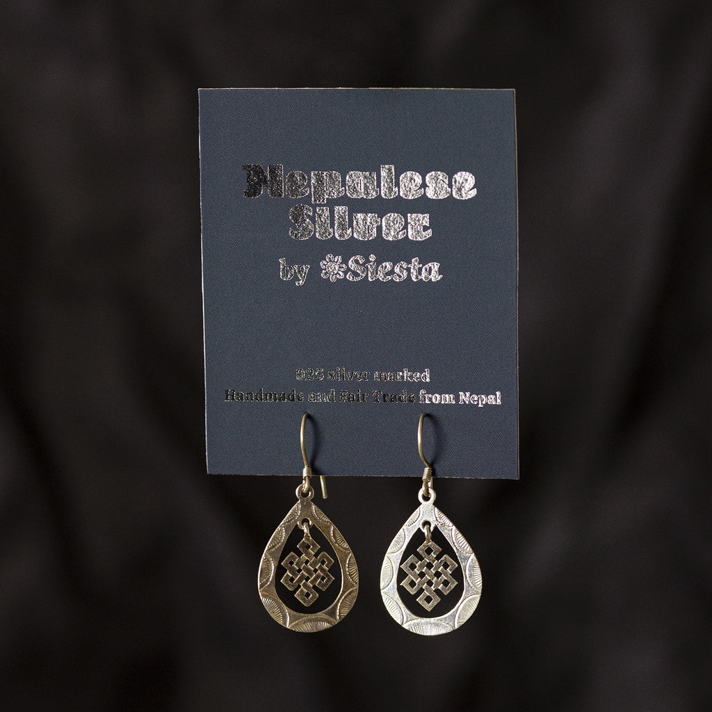 Endless Knot Tear Drop Silver Earrings-Siesta Crafts