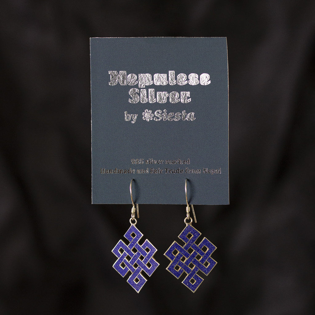 Blue Endless Knot Silver Earrings-Siesta Crafts