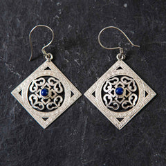 Square Mandala Silver Earrings-Siesta Crafts