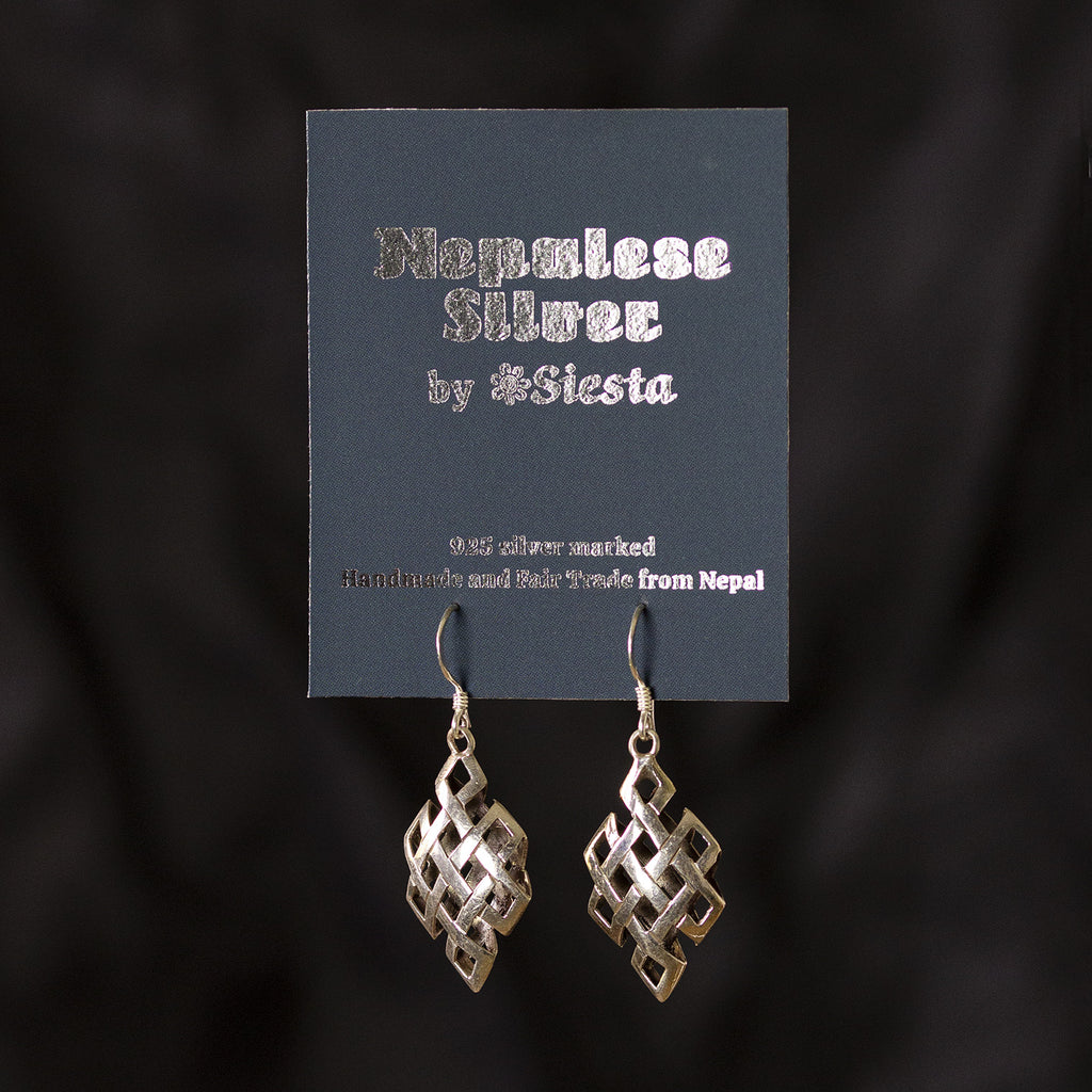 Endless Knot Cage Silver Earrings-Siesta Crafts
