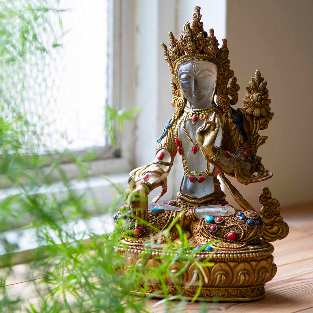 Himalayan Quartz Crystal White Tara Statue-Siesta Crafts