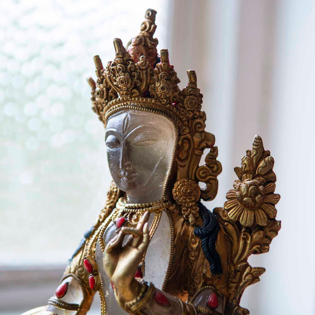 Himalayan Quartz Crystal White Tara Statue-Buddhism-Siesta Crafts
