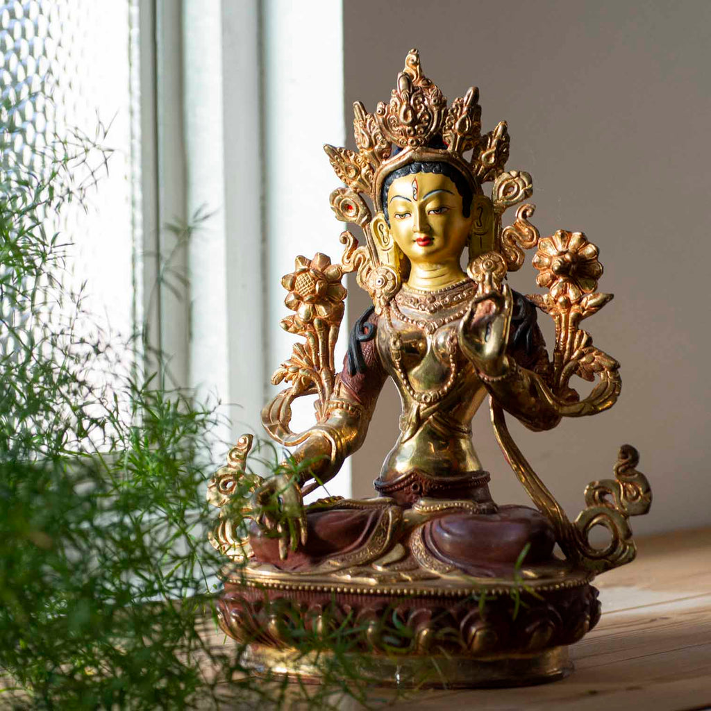 Gold Plated White Tara Statue No.338-Siesta Crafts