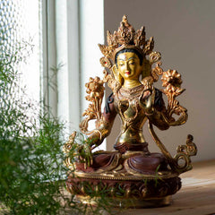 Gold Plated White Tara Statue No.338-Siesta Crafts