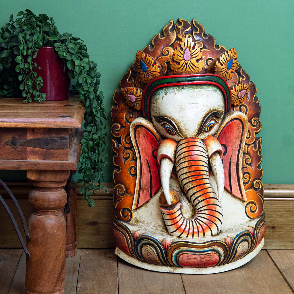 Artisan Ganesh in Wood Carving - Red-Siesta Crafts