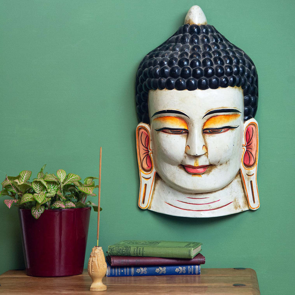 Artisan White Buddha Mask No.364-Siesta Crafts