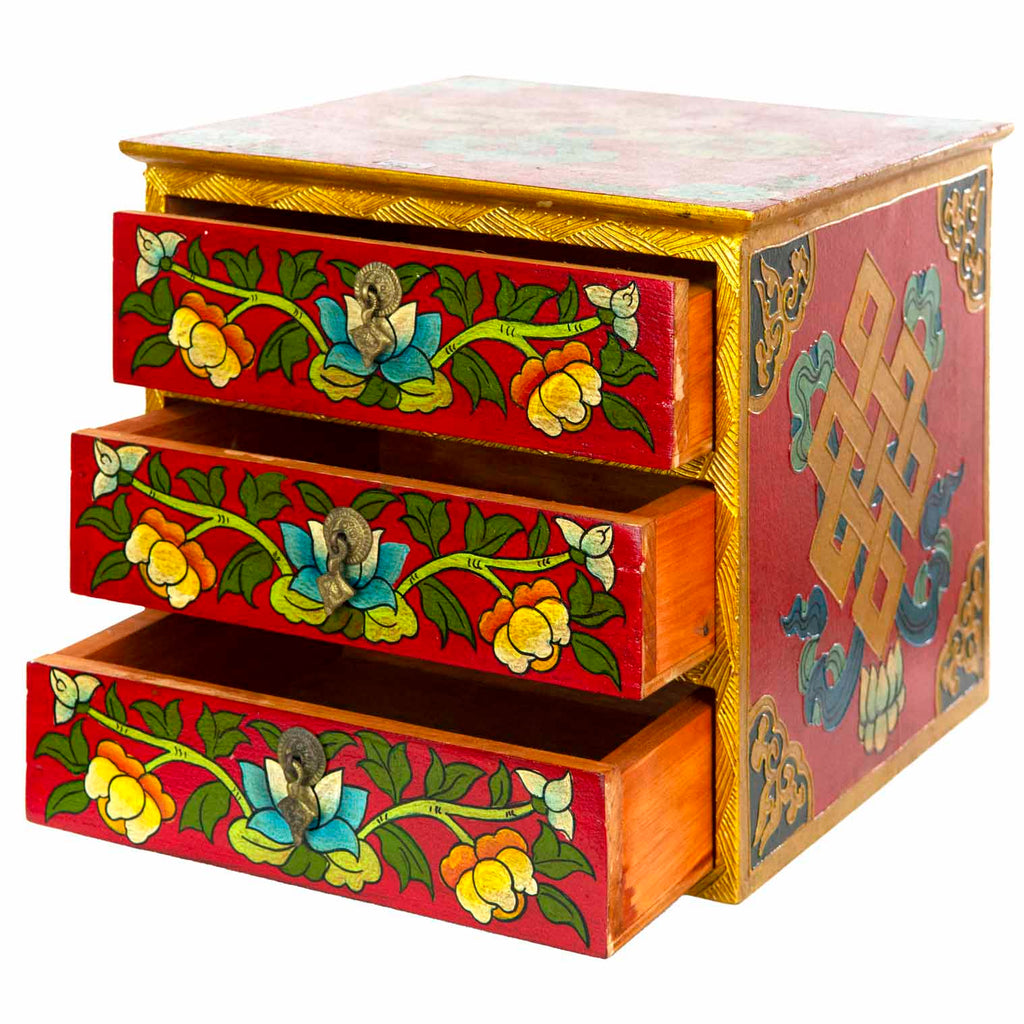 Tibetan Style Set of Three Drawers - Flowers No.392-Siesta Crafts