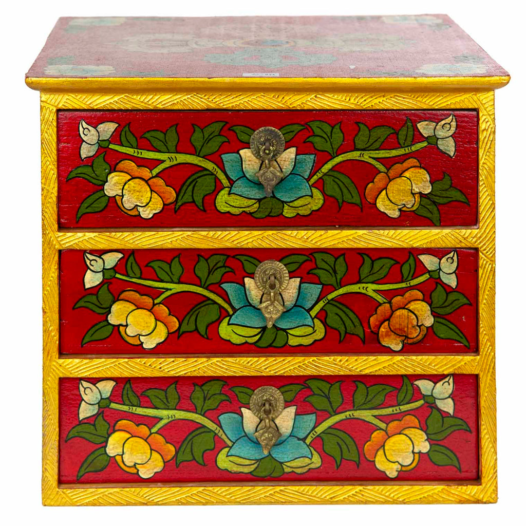 Tibetan Style Set of Three Drawers - Flowers No.398-Siesta Crafts