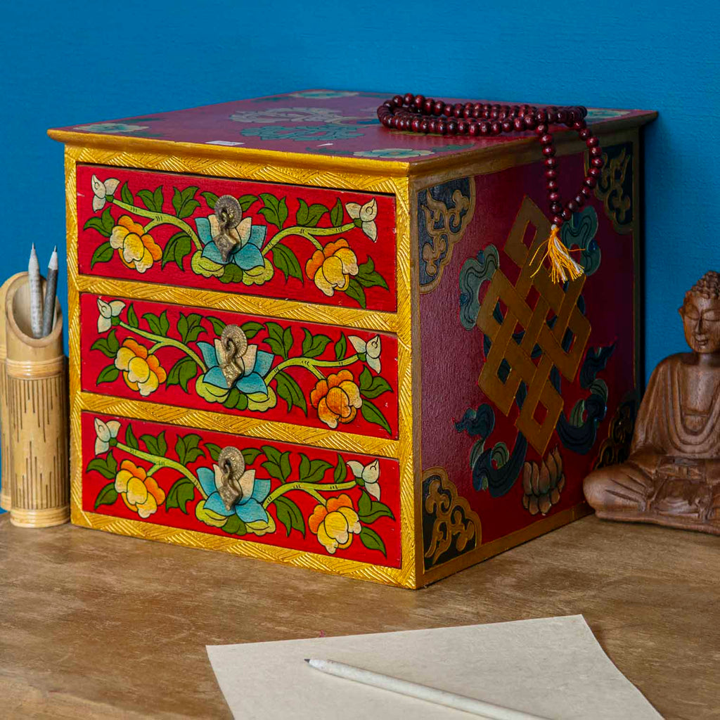 Tibetan Style Set of Three Drawers - Flowers No.398-Siesta Crafts
