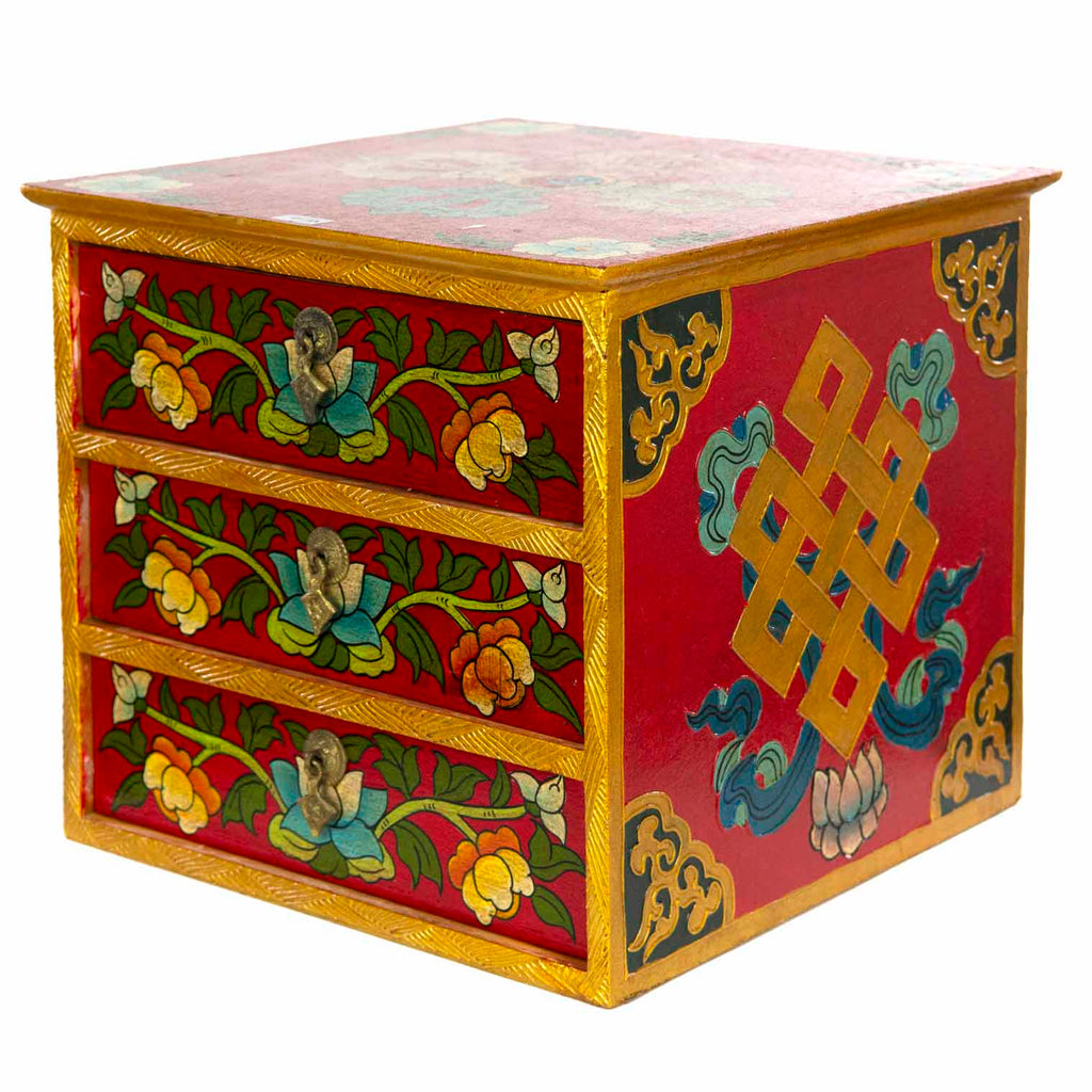 Tibetan Style Set of Three Drawers - Flowers No.398-Siesta Crafts