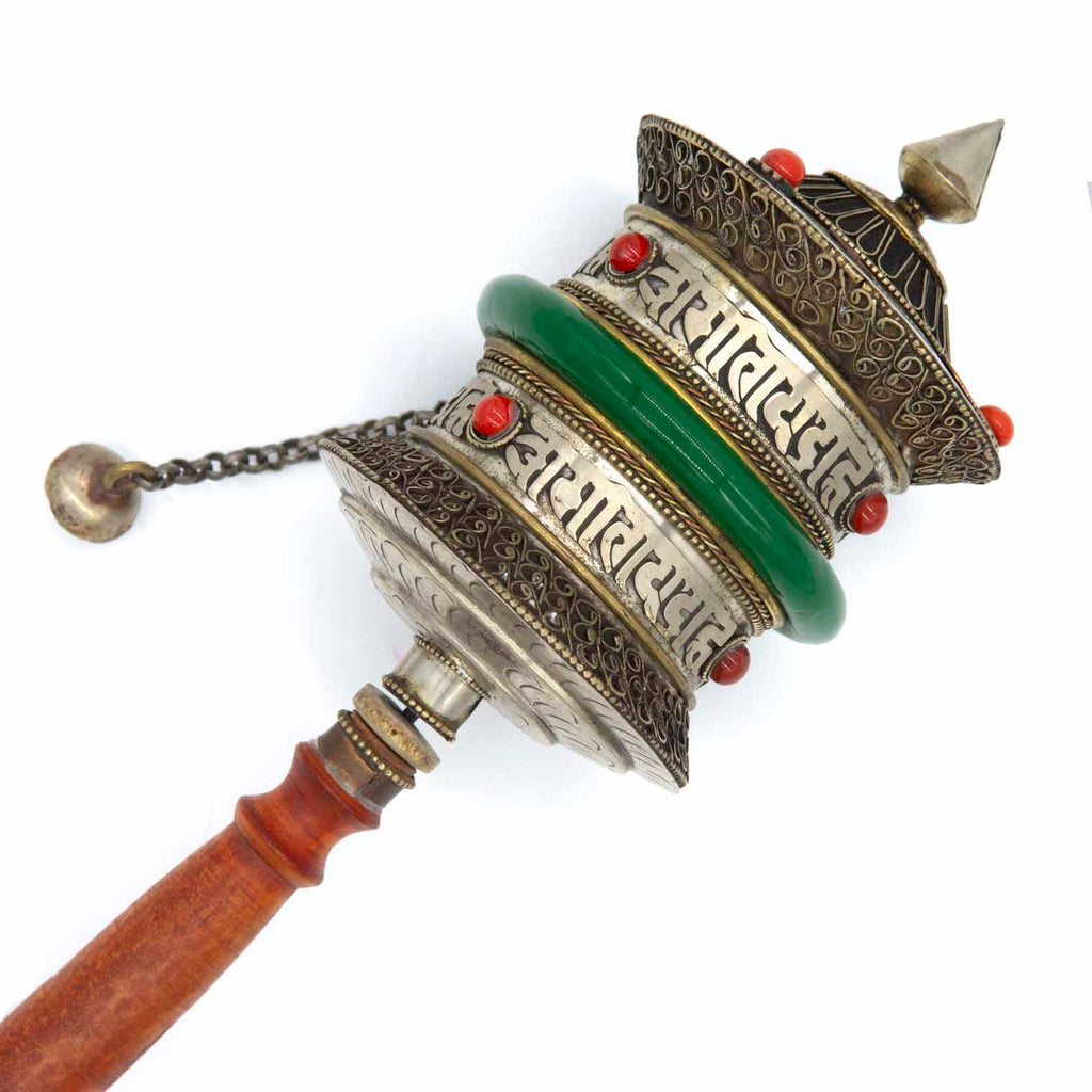 Special Copper Prayer Wheel With Jade Band No. 408-Siesta Crafts