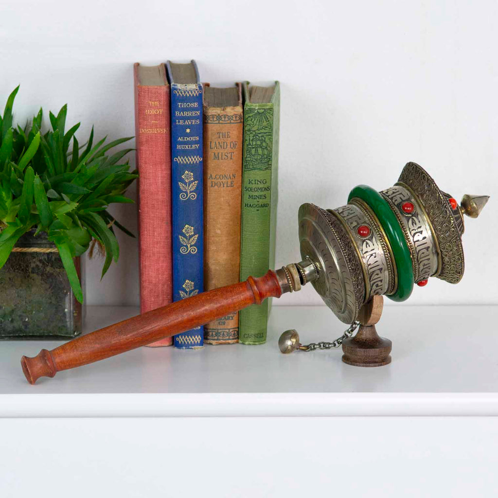 Special Copper Prayer Wheel With Jade Band No. 408-Siesta Crafts