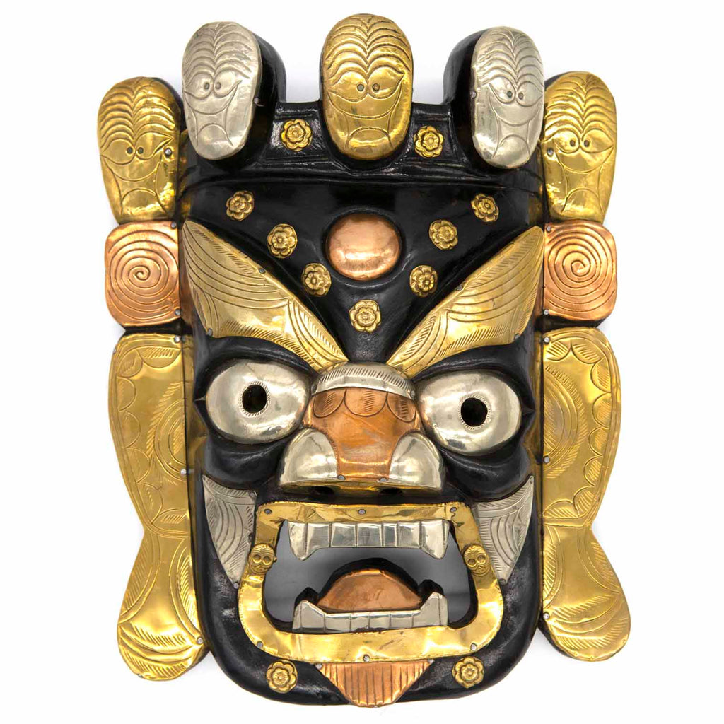 Hand-Carved Nepalese Metal Plate Bhairab Mask-Siesta Crafts