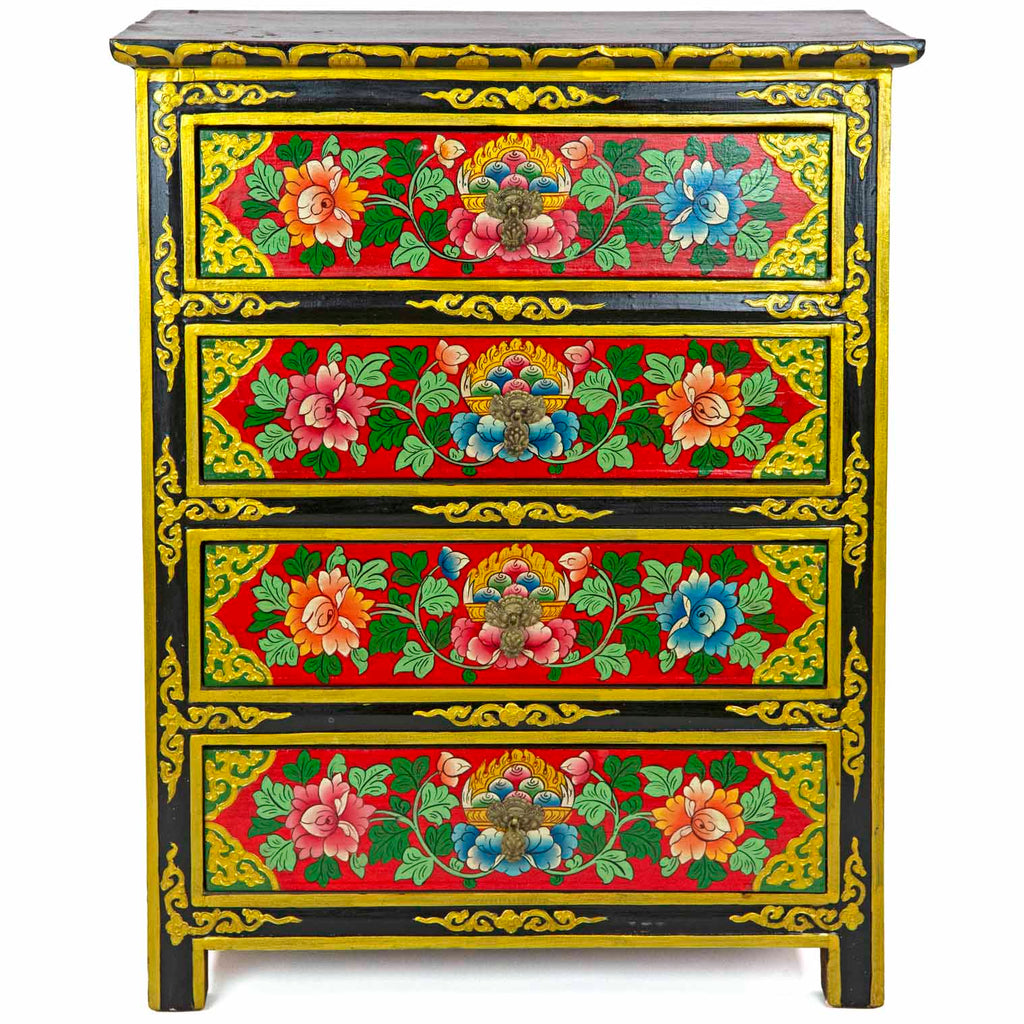 Tibetan Style Four Drawer Wooden Chest of Drawers No.439-Siesta Crafts