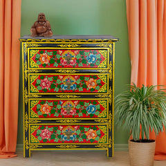 Tibetan Style Four Drawer Wooden Chest of Drawers No.439-Siesta Crafts