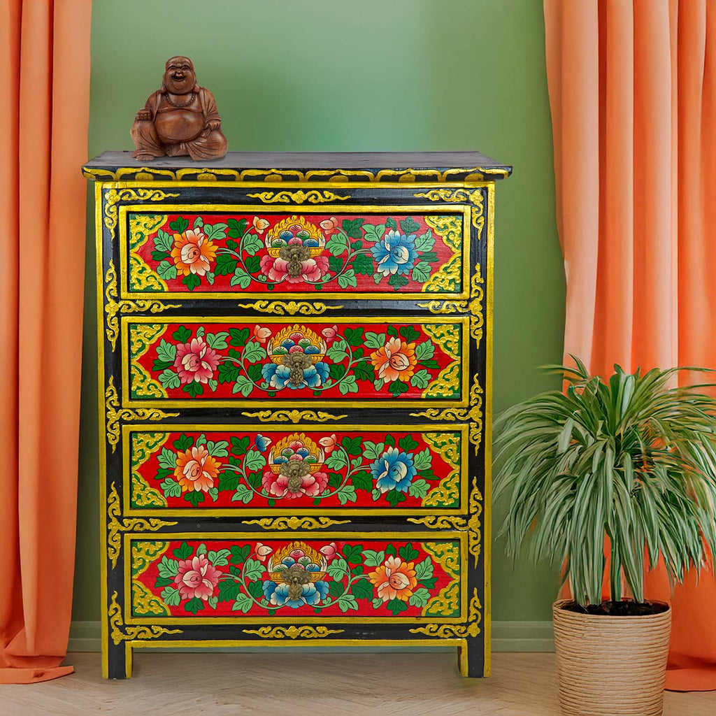 Tibetan Style Four Drawer Wooden Chest of Drawers No.439-Siesta Crafts