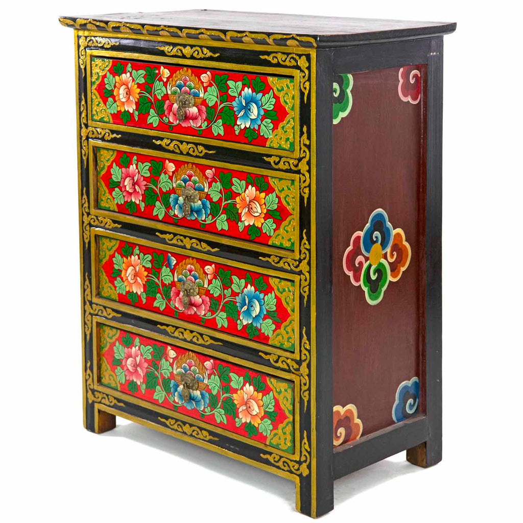 Tibetan Style Four Drawer Wooden Chest of Drawers No.439-Siesta Crafts