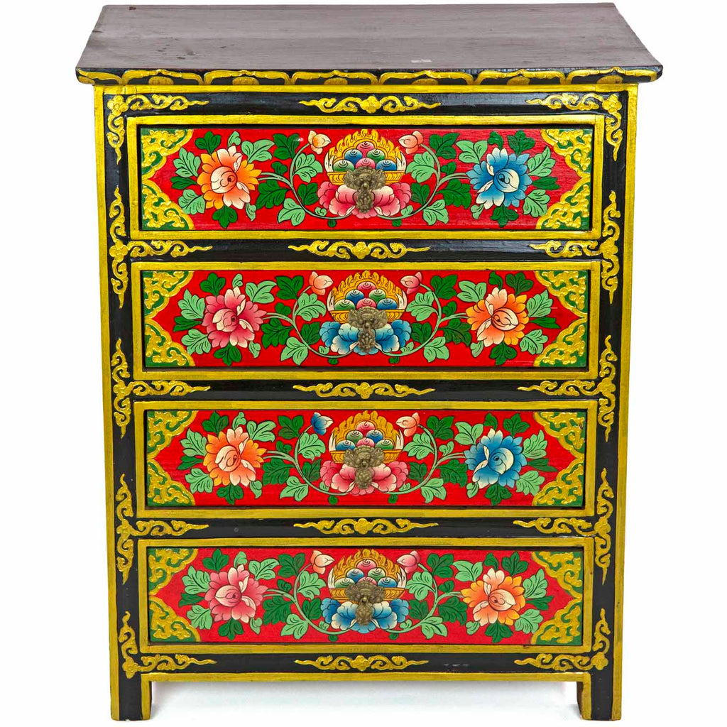 Tibetan Style Four Drawer Wooden Chest of Drawers No.439-Siesta Crafts