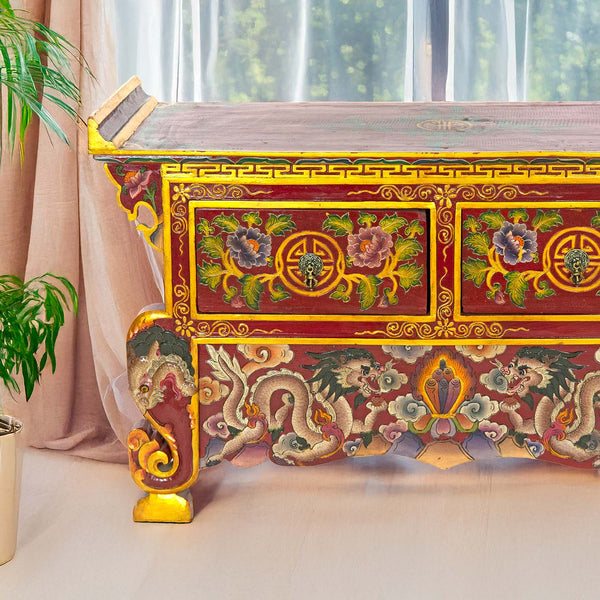 Tibetan Style Wooden Dragon Bench No.441-Siesta Crafts