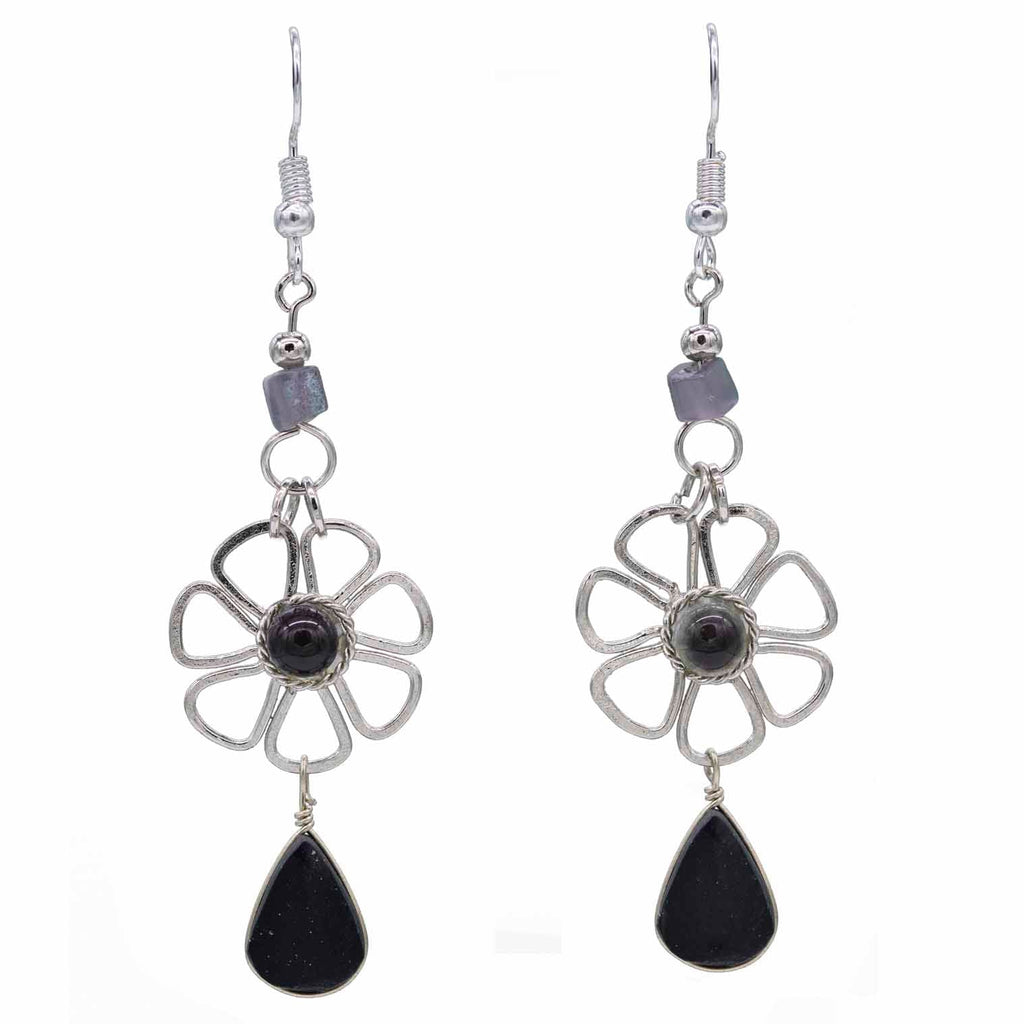 Stone Drop Flower Earrings-Siesta Crafts