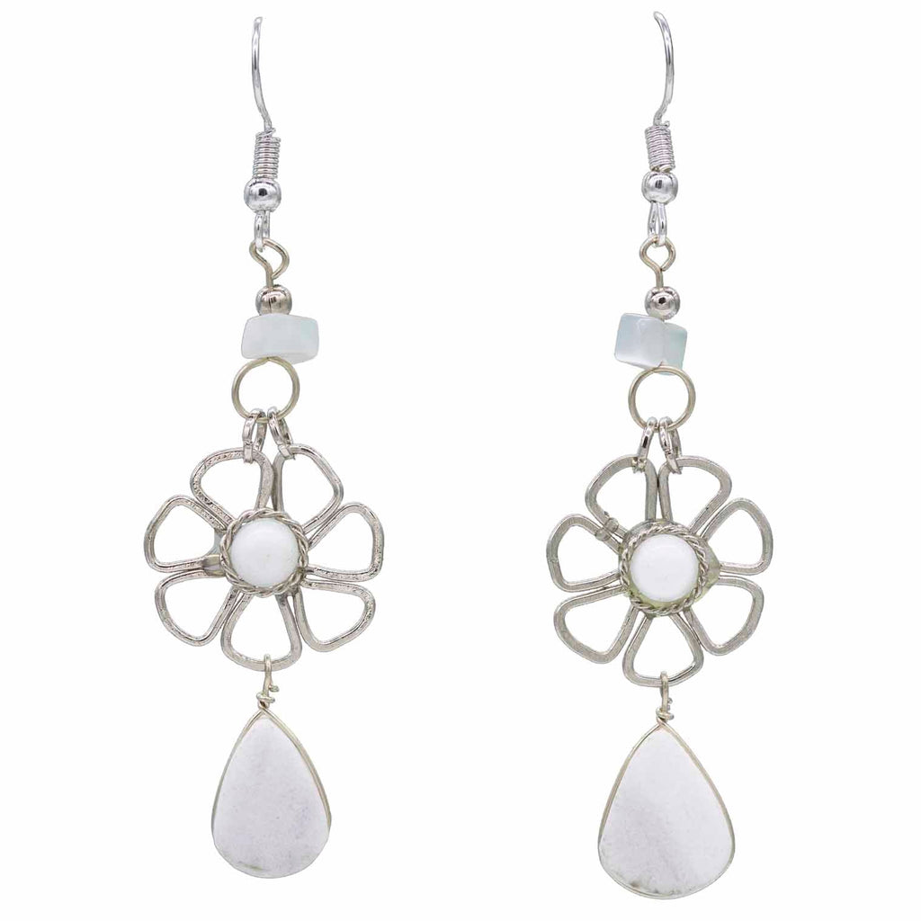 Stone Drop Flower Earrings-Siesta Crafts