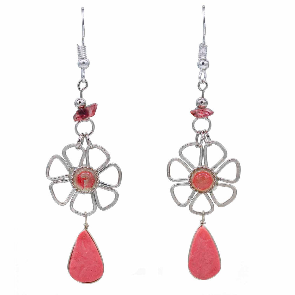 Stone Drop Flower Earrings-Siesta Crafts