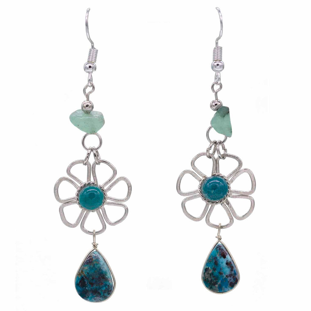 Stone Drop Flower Earrings-Siesta Crafts